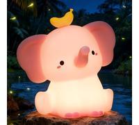 Ammonite Pink Elephant Night Light, Soft Silicone Cute Night Lamp, USB Rechargeable Touch Bedside Light with 2 Dimming Levels & 20-Min Timer, Bedroom Living Room Decor, Christmas Birthday Gift