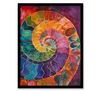 Ammonite Shell Fossil Rainbow Pattern Painting Framed Art Print Artery8 Multi A4