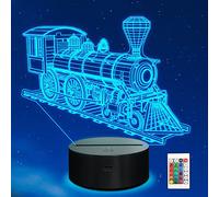 Ammonite Train Night Light, Steam Train 3D Illusion Lamp for Kids, 16 Colors Changing with Remote Control & Timer, Creative Birthday Xmas Gifts for Kids Boys Bedroom Decor