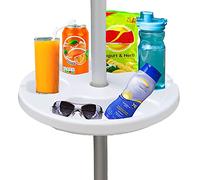 AMMSUN 13" Beach Umbrella Table Tray for Beach, Patio, Garden, Swimming Pool with Cup Holders, Snack Compartments White