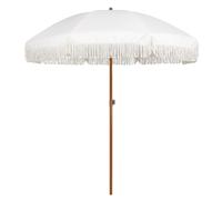 AMMSUN 7ft Patio Umbrella with Fringe Outdoor Tassel Umbrella UPF50+ Premium Steel Pole and Ribs Push Button Tilt, Cream White