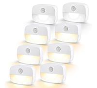 AmmToo 8 Pack Motion Sensor Night Lights, Battery Operated Stick-On LED Lights with Auto On/Off, Wireless Indoor Sensor Lamps for Stairs, Hallway, Bathroom, Closet, Kitchen, Cupboard, Kids Room