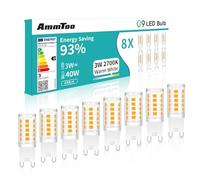 AmmToo G9 LED Bulb 3W Equivalent 40W 410LM Warm White 2700K CRI >85 360° Angle Ceramic Base 35000H 90% Saving 90% for Chandelier, Wall Light, Ceiling Light