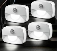 AmmToo Motion Sensor Night Light (4 Pack), Battery Operated LED Stick-On Lights with Auto On/Off, Wireless Indoor Sensor Lights for Stairs, Hallway, Bathroom, Closet, Kitchen, Children's Room
