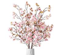 Ammyoo 4 Pcs Artificial Cherry Blossom Flowers Bulk Silk Faux Flowers Real Touch Bouquet for Christmas Halloween Home Wedding Decoration(Light Pink)