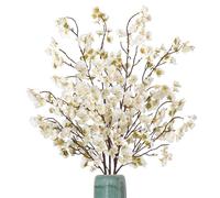 Ammyoo 4 Pcs Artificial Cherry Blossom Flowers Bulk Silk Faux Flowers Real Touch Bouquet for Christmas Halloween Home Wedding Decoration(White)