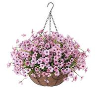 Ammyoo Artificial Fake Hanging Flowers with Basket for Spring Outdoor Decoration, Faux Silk Daisy Flower Plastic Plants UV Resistant for Garden Yard Porch Patio Balcony Home Decor (Pink)