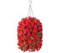 Ammyoo Artificial Hanging Flowers in 10 Inches Basket for Outdoors Indoors, Flower Hanging Planter, Fake Silk Morning Glory Vines with Pot for Home Porch Garden Yard Patio Decoration(Red)