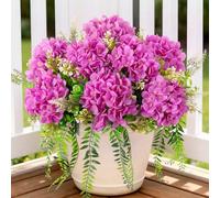 Ammyoo Artificial Hydrangea Flowers Silk Purple Fake Flower with Eucalyptus for Outdoor Decorations UV Resistant Realistic Faux Plants for Garden Porch Window Box Indoor Table Decor