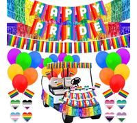 Amnbrei Golf Cart Pride Month Decorations Kit - LGBT Pride Month Golf Cart Parade Décor with Rainbow Banner Bunting Flags Balloons Streamers Cutouts