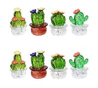 AMNGYOOK 8PCS Mini Cactus Set, Transparent Resin Cute Cactus Model Simulation Plants Ornaments for Home Office Car Dashboard