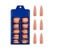 Amni 100 x Natural Look False Nail Tips 10 Sizes Matte Full Cover Long Stiletto/Pointy Fake Nails Art Manicure UK (SALMON POINTY NAILS)