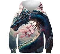 AMNOOL 3D Printed Japanese Water Dragon Hoodie Boys Girls Hoodies kids Pullover Casual Sweatshirt Casual Long Sleeve Tracksuits Tops Pullover Jacket 10-12Y