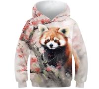 AMNOOL Hoodies 3D Print Red Panda Watercolor.webp Hoodie Boy Girl Hooded Sweatshirts Kids Pullover Top Teens Birthday Gift 7-9Y