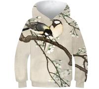 AMNOOL Kids Birds on cherry tree print Hoodie Clothing Sweatshirt Clothing Boys Girls Graphic Print 3D Hoodies Teen 9-11Y