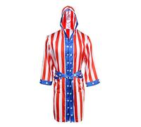 AMNPOLEN Adult Men Satin American Flag Boxing Costume Robe Cloak With Hood, Boxing Robe, One size
