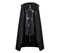 AMNPOLEN Jon Snow Knights Watch Costume Cloak Adult Men Thrones Halloween Cosplay Medieval Black PU Full Party Cape Outfit, Black Full Set, XXL