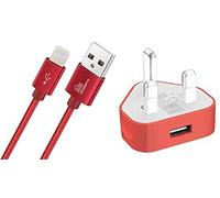 AMO USB Charger Plug UK, USB Plug Adapter Data Cable 1 Meter Compatible For iiPhones 5 5S 5C SE 7 8 X XS XR 11 12 13 14 i Pad i Pod Air Pods (Red 1Amp)