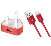 AMO USB Charger Plug UK, USB Plug Adapter Data Cable 3 Meter Compatible For iOSiPhones 5 5S 5C SE 7 8 X XS XR 11 12 13 14 iOSiPad iOSiPod Air Pods (Red 1Amp)