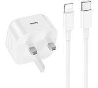 Amo White USB C Charger Plug UK Mobile Phone Mains Chargers Type C to iOSiPhone Cable 1 Metre Compatible For iOSiPhone 5 5S 5C SE 7 8 X XS XR 11 12 13 14 i Pad i Pod Air Pods (White)
