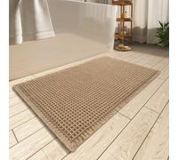 AMOAMI Upgraded Waffle Bath Mat, Super Absorbent Non Slip Bath Mats for Bathroom Floor, Machine Washable Bathroom Rugs with Tassels, Rubber Backed Bathroom Mats, Ultra Soft, 17" x 24", Brown