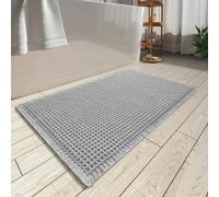 AMOAMI Upgraded Waffle Bath Mat, Super Absorbent Non Slip Bath Mats for Bathroom Floor, Machine Washable Bathroom Rugs with Tassels, Rubber Backed Bathroom Mats, Ultra Soft, 17" x 24", Grey