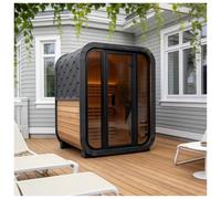 Amocane Outdoor Steam Sauna 2-3 Person, Canadian Hemlock Sauna Spa with 4.5KW Harvia Sauna Heater, Traditional Backyard Cube Sauna with 8mm Tempered Brown Glass, 0-195℉, 135x139x200