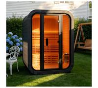 Amocane Outdoor Steam Sauna 2-3 Person, Canadian Red Cedar Sauna Spa with 4.5KW Harvia Sauna Heater, Traditional Backyard Cube Sauna with 8mm Tempered Brown Glass, 0-195℉, 135x139x200
