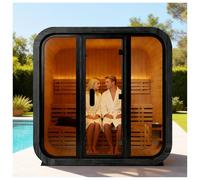 Amocane Outdoor Steam Sauna 4-6 Person, Canadian Hemlock Backyard Sauna with 6KW Harvia Sauna Heater, Traditional Wet Cube Sauna with 8mm Tempered Brown Glass, 0-195℉