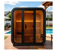 Amocane Outdoor Steam Sauna 4-6 Person, Canadian Red Cedar Sauna Spa with 6KW Harvia Sauna Heater, Traditional Backyard Cube Sauna with 8mm Tempered Brown Glass, 0-195℉