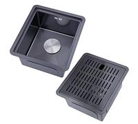 AMOCHO Black 304 stainless steel sink with drain cover，35 * 39cm/13.8 * 15.3in Kitchen Sink Single Bowl ， bar counter small single slot open tea bar kitchen basin (Color : No Faucet)