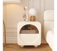 AMOCHO Small Bedroom Nightstand, Leather Bedside Table with Teal Glass, inimalist and Practical Bed Side Table, End Table for bedroom，Living Room (Color : Off-white, Size : 30x40x48CM)