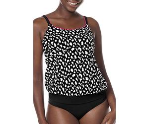 AMOENA Women's Manila Blouson Tankini Top Mastectomy Pocketed Swimwear Black/White Tankini Top
