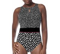 AMOENA Women's Manila High Neck One-Piece Pocketed Mastectomy Swimsuit Black/White One Piece Swimsuit