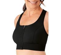 AMOENA Women's Zip Front Medium Support Pocketed Sport Bra, Black, M
