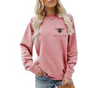AMOERI Bee Kind Sweatshirt Women's Casual Long-sleeved Round Neck Shirt Pullover (Color : Rose gold, Size : S)