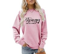 AMOERI Christian Shirts Women Stronger Than The Storm Sweatshirts Inspirational Pullover Cute Long Sleeve Sayings Tops (Color : Pink, Size : L)