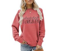 AMOERI Funny Christian Sweatshirt, Not Perfect Just Forgiven Sweatshirts Women Long Sleeve Crewneck Religious Pullover Top (Color : Red, Size : M)