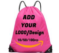 AMOFACIO Custom Drawstring Backpack 10/50/100/200 Pcs Personalized Bulk Sport Draw String Bags Customized Promotional Items, Rose Red, 17” X 13.5'', Travel Backpacks