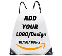 AMOFACIO Custom Drawstring Backpack 10/50/100/200 Pcs Personalized Bulk Sport Draw String Bags Customized Promotional Items, White, 17” X 13.5'', Travel Backpacks