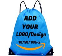 AMOFACIO Custom Drawstring Backpack 10/50/100/200 Pcs Personalized Bulk Sport Draw String Bags Customized Promotional Items, Dodge Blue, 17” X 13.5'', Travel Backpacks
