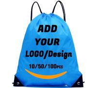 AMOFACIO Custom Drawstring Backpack 10/50/100/200 Pcs Personalized Bulk Sport Draw String Bags with Logo, Text, Design, Customized Promotional Items Dodge Blue