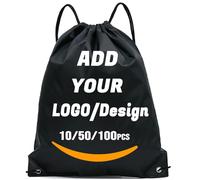 AMOFACIO Custom Drawstring Backpack 10/50/100/200 Pcs Personalized Bulk Sport Draw String Bags with Logo, Text, Design, Customized Promotional Items Black