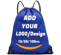 AMOFACIO Custom Drawstring Backpack 10/50/100/200 Pcs Personalized Bulk Sport Draw String Bags with Logo, Text, Design, Customized Promotional Items Navy Blue