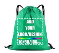 AMOFACIO Custom Drawstring Backpack Bags with Logo Bulk Personalized Draw String Backpack Promotional Items 5/50/100 for Gym, Green, S, Solid