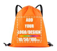 AMOFACIO Custom Drawstring Backpack Bags with Logo Bulk Personalized Draw String Backpack Promotional Items 5/50/100 for Gym, Orange, S, Solid