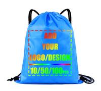 AMOFACIO Custom Drawstring Backpack Bags with Logo Bulk Personalized Draw String Backpack Promotional Items 5/50/100 for Gym, Dodge Blue, S, Solid