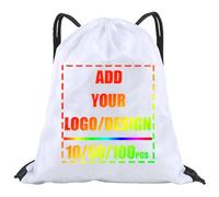 AMOFACIO Custom Drawstring Backpack Bags with Logo Bulk Personalized Draw String Backpack Promotional Items 5/50/100 for Gym, White, S, Solid