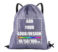 AMOFACIO Custom Drawstring Backpack Bags with Logo Bulk Personalized Draw String Backpack Promotional Items 5/50/100 for Gym, Grey, S, Solid
