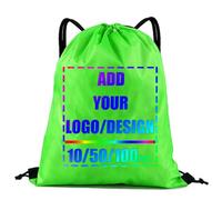 AMOFACIO Custom Drawstring Backpack Bags with Logo Bulk Personalized Draw String Backpack Promotional Items 5/50/100 for Gym, Lawn Green, S, Solid